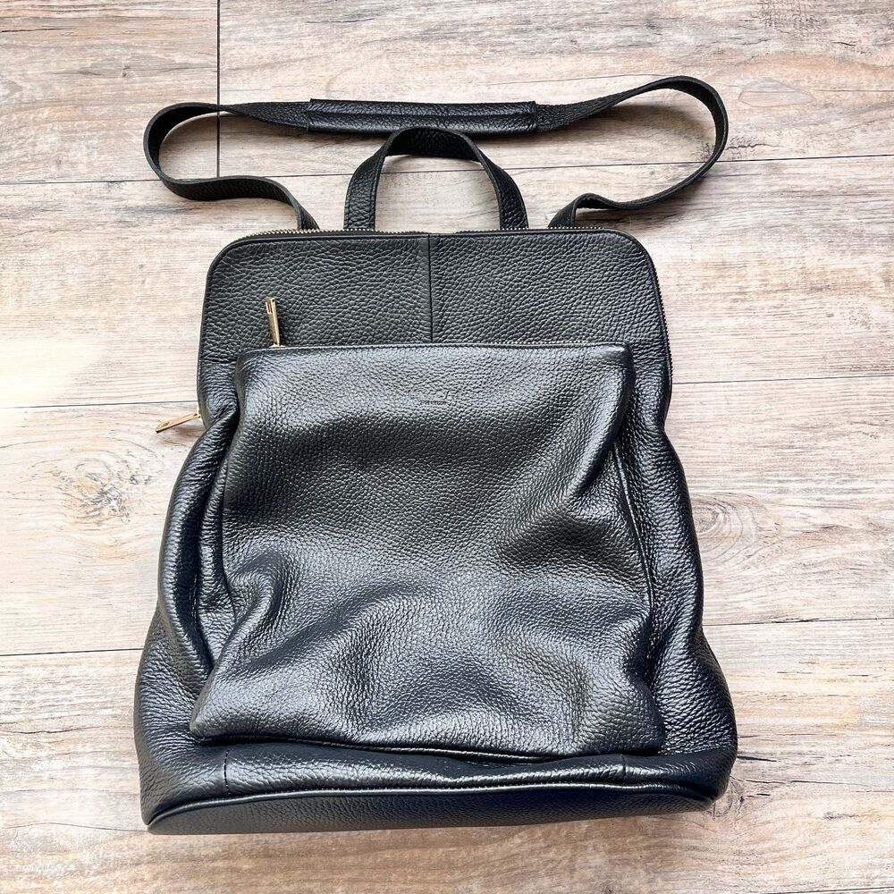 Firenze Unica Pebbled Leather Backpack Purse Black Convertible Bag 11x13 Italian